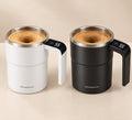 Black and white WantDatNow self-stirring cups with coffee